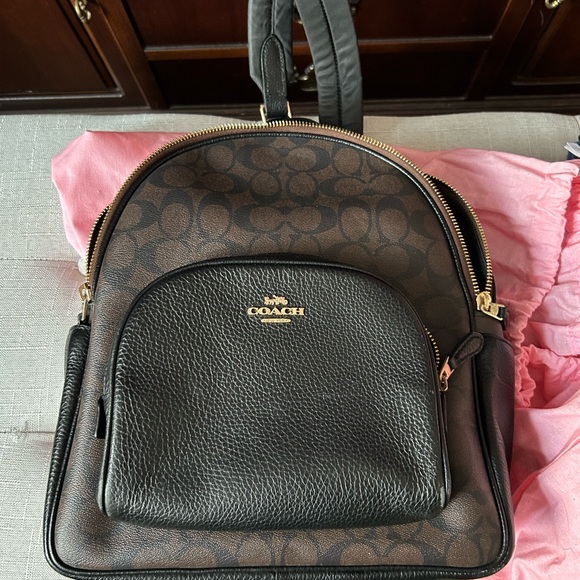 Coach Handbags - Coach Brown Signature Canvas and Black Leather Mini Backpack